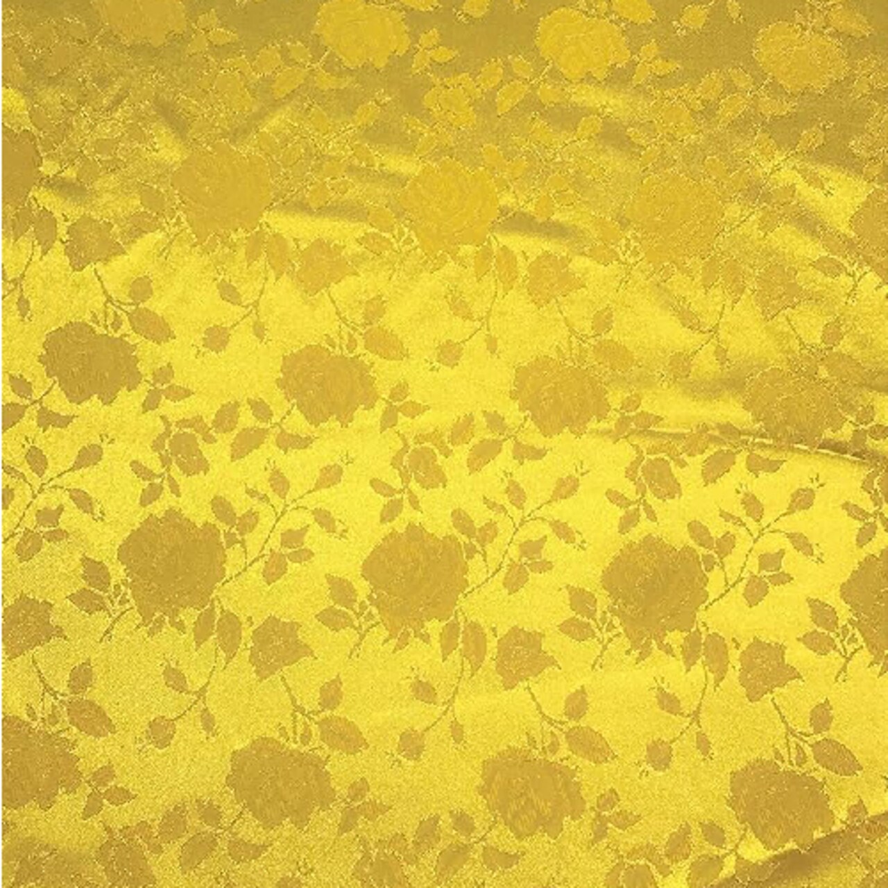 1 Yard Yellow Rose Floral Jacquard Satin Fabric, 100% Polyester, 60/59″ Wide